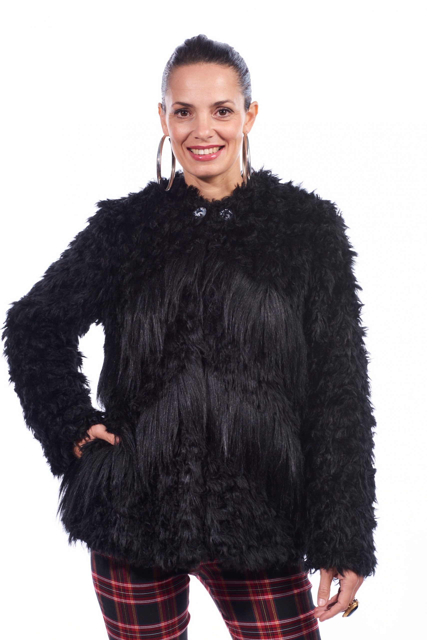 black faux fur jacket