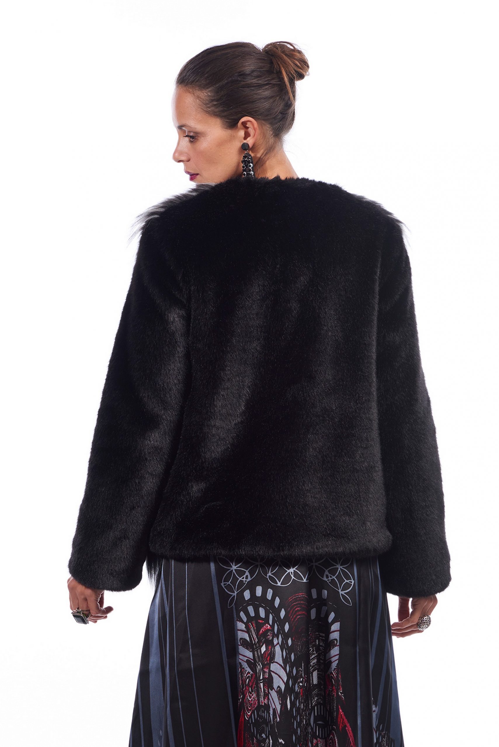 short black faux fur jacket