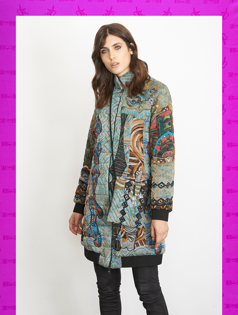 Printed and quilted silk coat - Save The Queen!