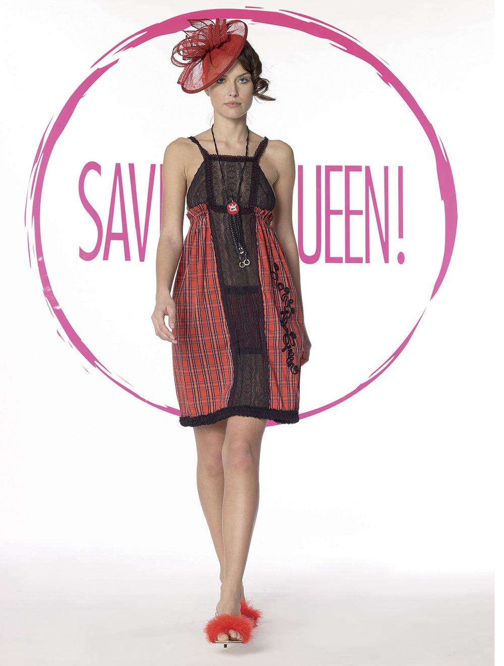 Save The Queen Babydoll in cotone a stampa tartan con culotte coordinata