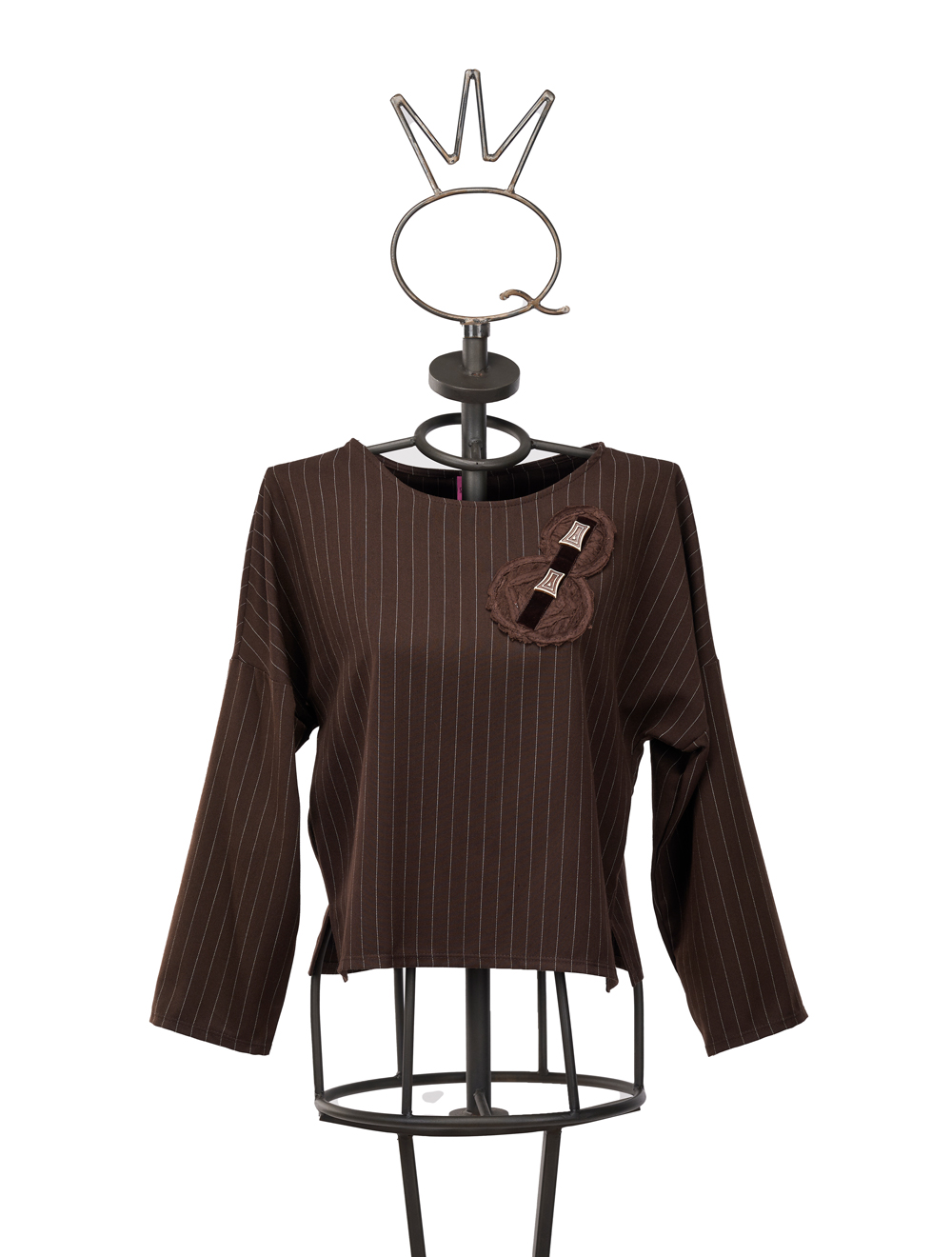 Brown pinstriped blouse with an embellishment - Save The Queen!