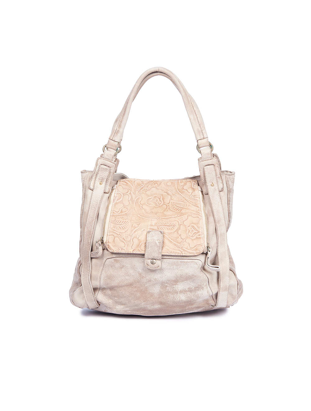 Save The Queen Borsa media in pelle lavorata beige